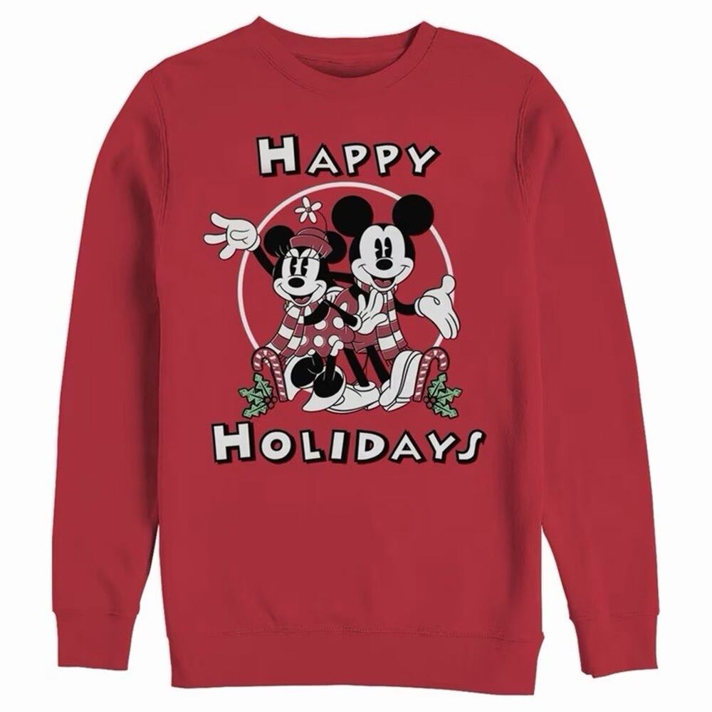 Disney Mickey Mouse & Minnie Mouse Happy Holidays Sweatshirt Unisex Size Medium